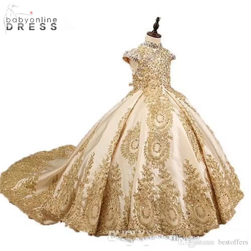 

Gold Glitz Ball Gown Princess Little Girls Pageant Dresses Fuchsia Little Baby Camo Flower Girl Dresses With Beads, Black