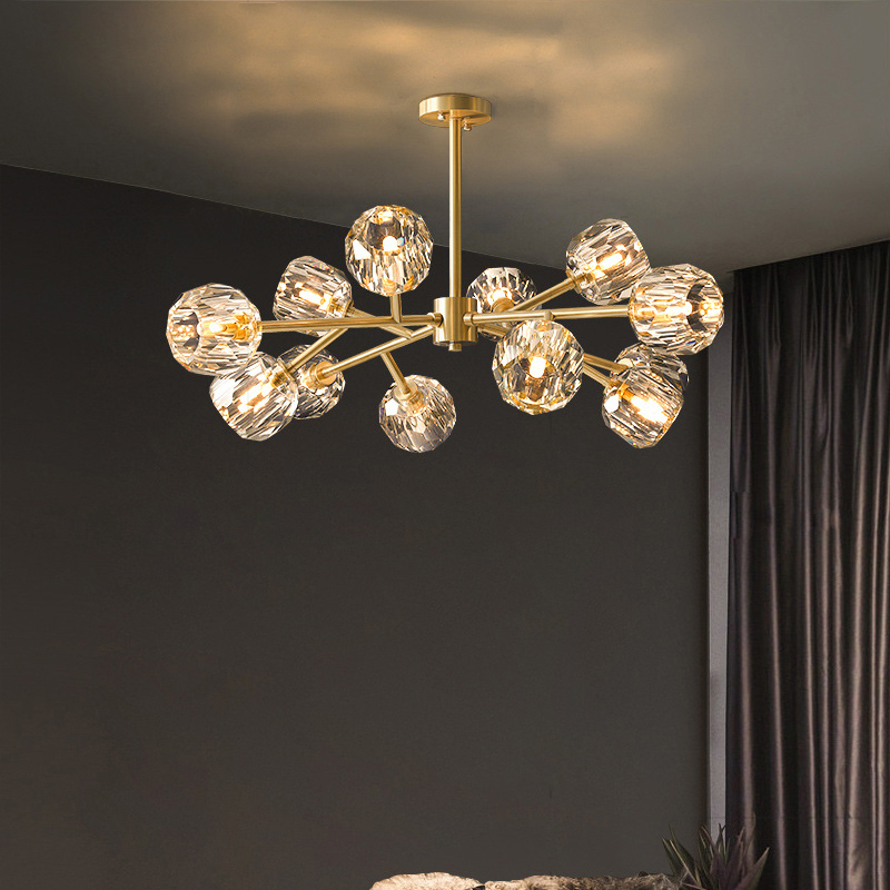 

Nordic crystal G9 Copper pendant lamps 12 heads Modern molecular copper lights E27 living room bedroom restaurant chandelier