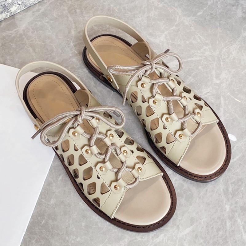 

Sandals Hollow Out Woman Summer Cool Shoes Women Solid Flats Lace Up Female Fashion Rome Ladies, As show