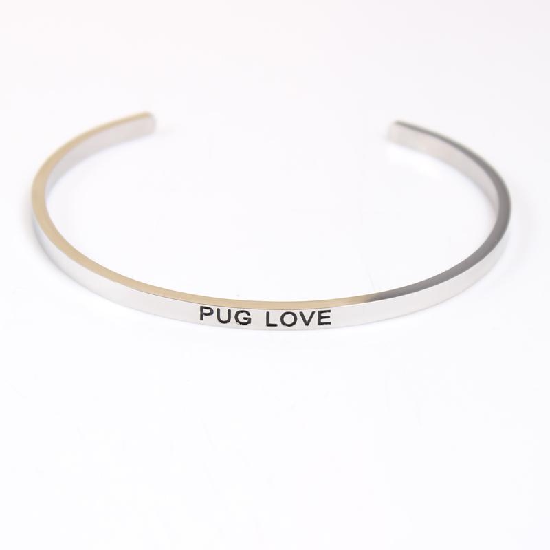 

Bangle 361L Stainless Steel 3.2mm Personalized Inspirational Lettering Bracelet For Ladies Gifts (PUG LOVE)
