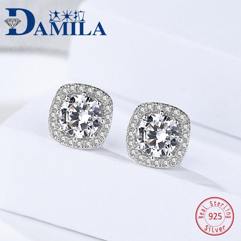 Stud Fashion Square Crystal 925 Sterling Silver Earrings For Women Bling Cubic Zirconia Stone Female Girls Gifts-image-709333230