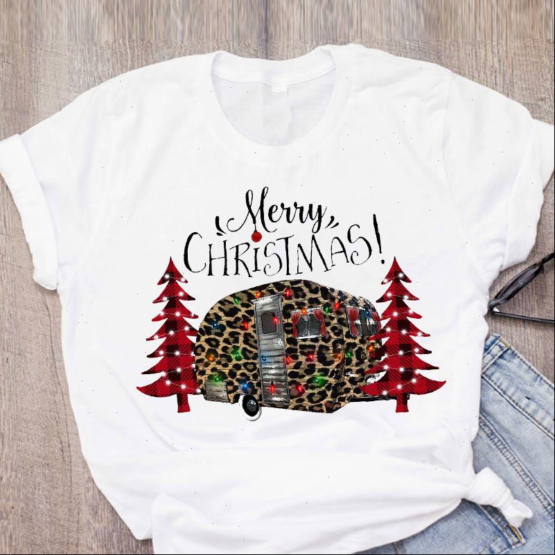 

Women T Shirt Graphic Leopard Truck Tree Cute Year Merry Christmas Printed Tops Lady Tees Clothing Female, White