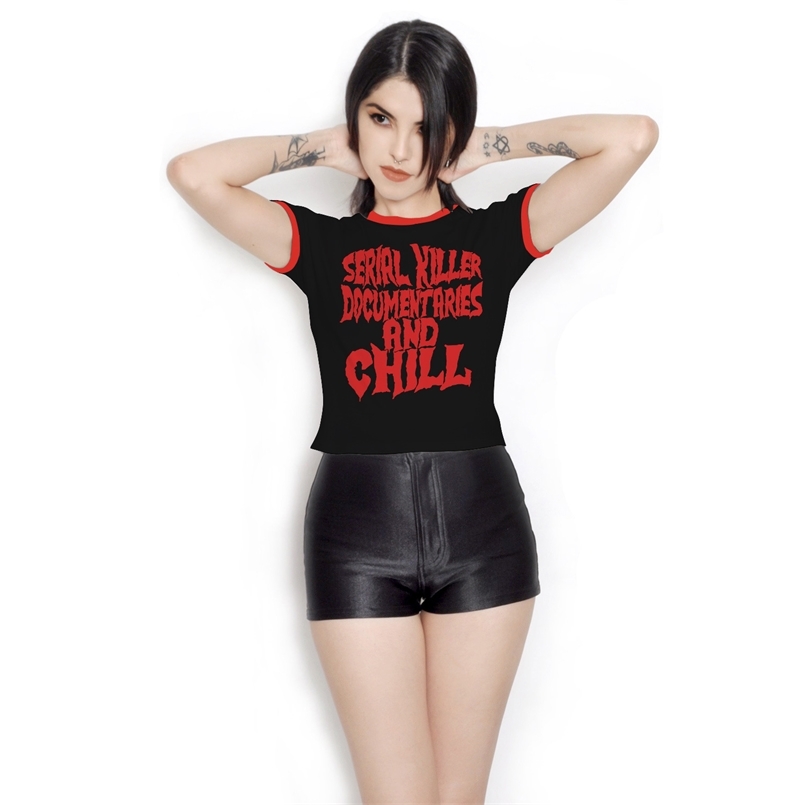 

Summer Casual O-neck Short Female T-shirt Sleeve Slim Women' Shirt Fashion Sexy Print Gothic Top Woman 210708, 08