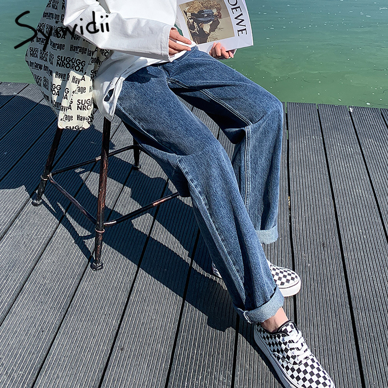 

2011syiwidii baggy white high waisted jeans for women 2021 plus size denim pants full length sky blue vintage streetwear trousers