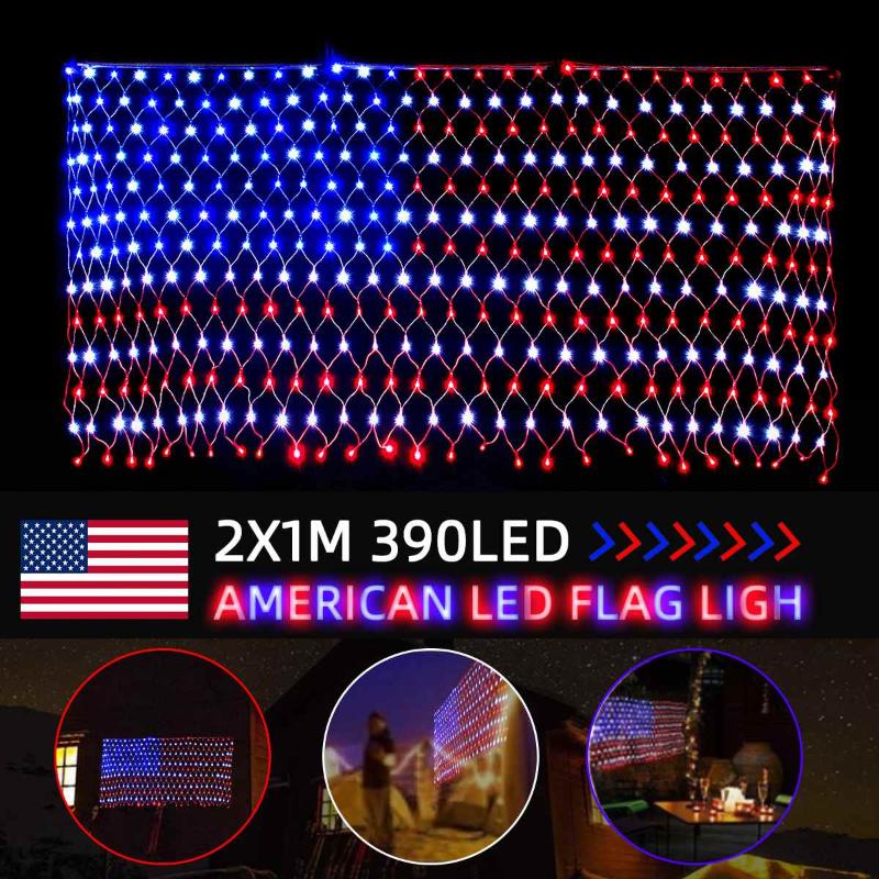

Net String Lights American National Flag Mesh Lamp Home Party Festival Decor LED Panel