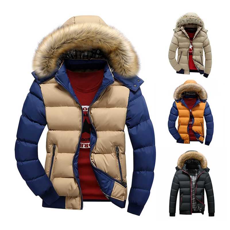 

Brand Winter Jacket Men Warm Down Jacket 9 Color Fashion Brand With Fur Hood Hat Men Outwear Coat Casual Thick Mens 4XL 211110, Fk047 khaki