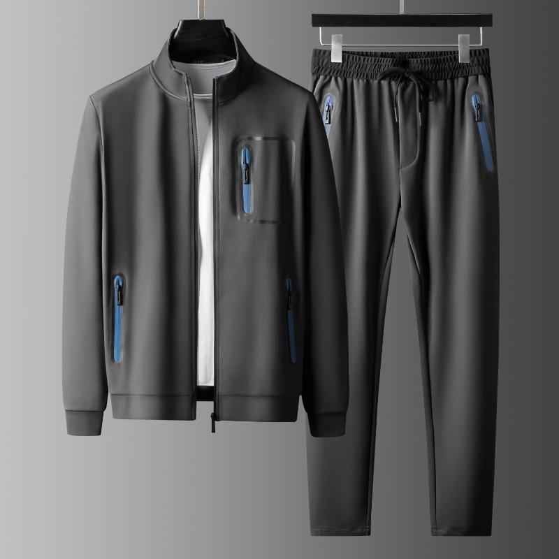 

Men's Tracksuits Autumn And Winter Two Pieces Of High-end Laminated Waterproof Zipper Elastic Breathable Stand Collar Sports Leisure Su, Celadon