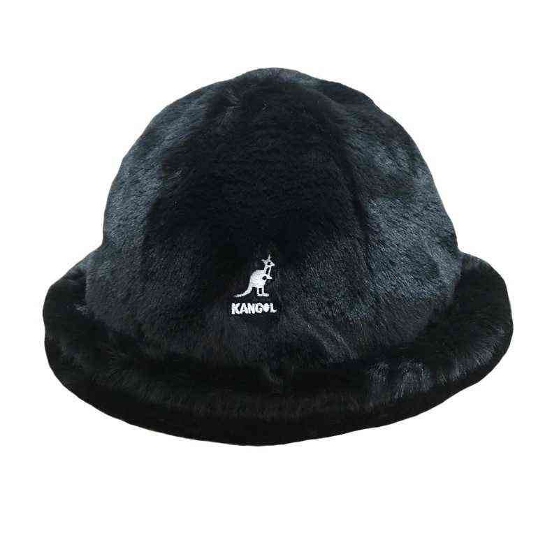 

KANGOL Autumn Winter Tide Brand Kangaroo Cashmere Fisherman Hat Female Japanese Face Display Small Wild Fire Plush Basin Hat X220214, Black