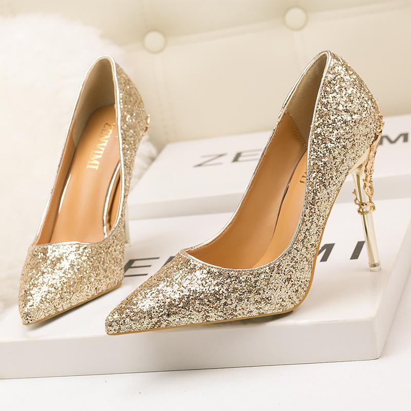 

Fashion Luxury Designer Bling Wedding Shoes Bride Sexy Thin High Heels Woman Pumps Elegant Pointed Toe Ladies Silver Gold Dress, Red