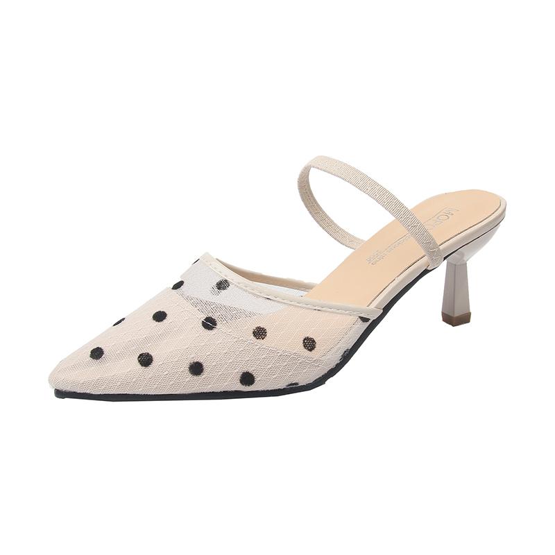 

Slippers Fashion 2021 Mesh Breathable Pointed Toe Slides Woman Lady Summer High Heels Outdoor Women Shoes Klapki Damskie Na Lato, Black