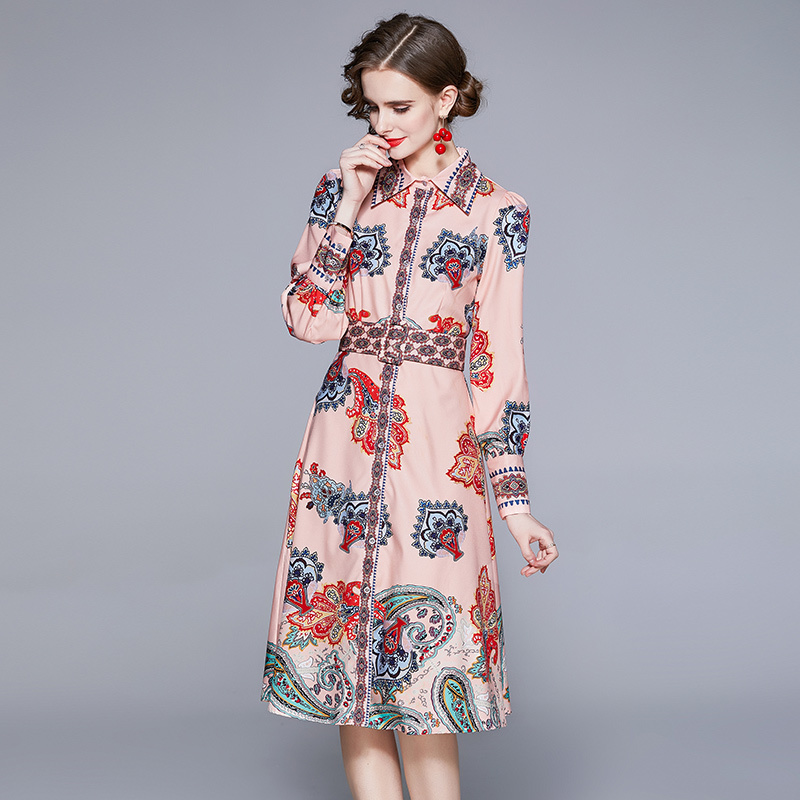 

Women Spring Designer Elegant Shirt Dress Female Sexy Slim Office Party Robe Lady Vintage Casual Print A-Line Dresses Vestidos 210525, 88777