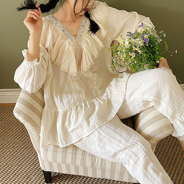 

Women's Sleepwear Cotton Pajamas Women Set INS Lady 0X9B, White