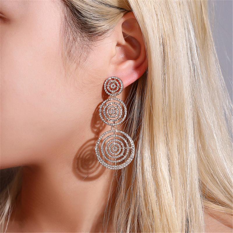 

Korean Luxury Shiny Rhinestone Round Drop Dangle Earrings For Women Geometric Multilayer Circle Elegant Wedding Jewelry & Chandelier