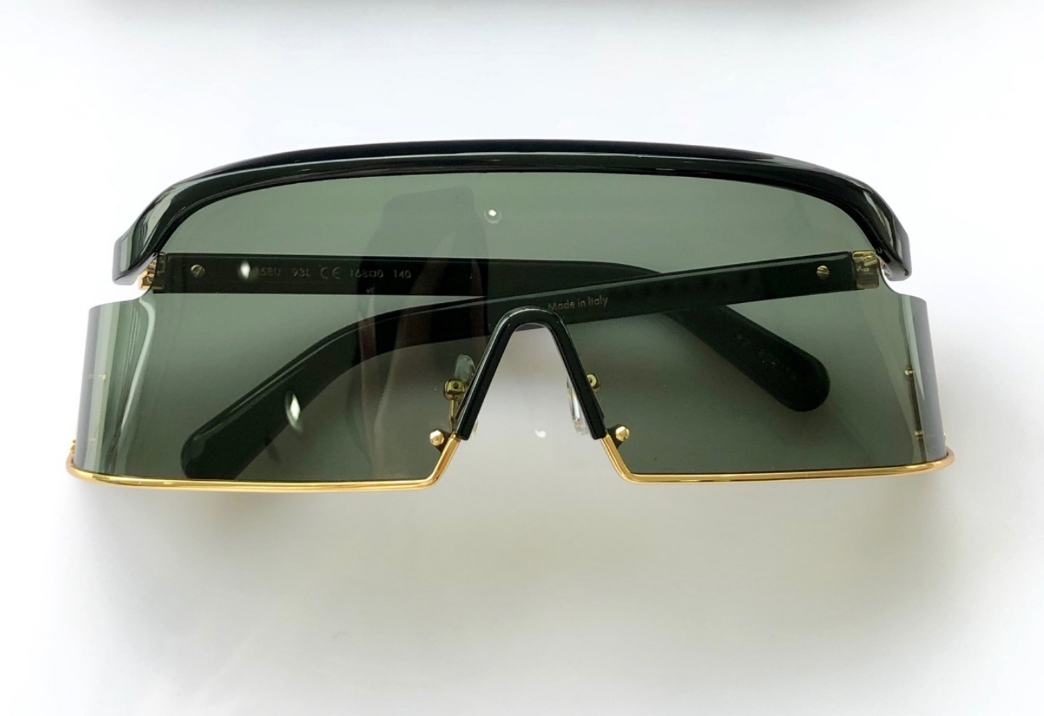 

Fashion Runway Sunglasses 1158 Black Green Lens Oversized Shield Glasses Shades unisex Design Sun Glasses with Box