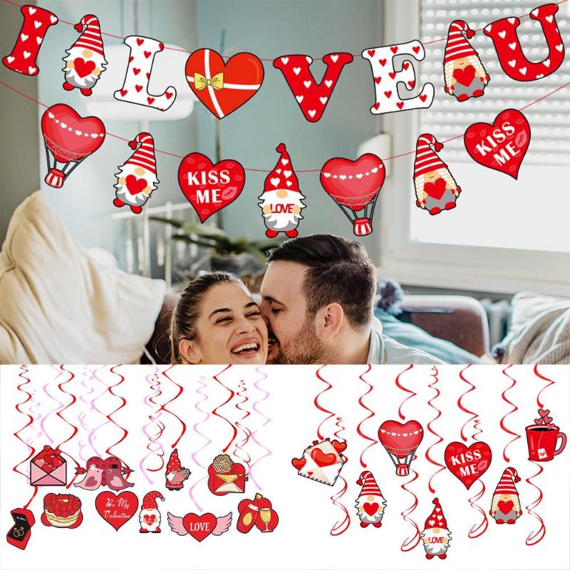 

Party Decoration Valentine's Day Banner Romanic Red Heart Bunting Decorations I Love You Flag For Themed Anniversary Wedding En
