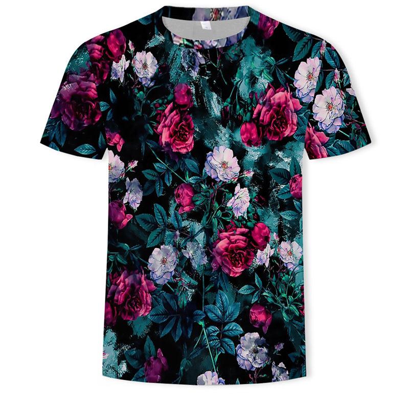 

Men's T-Shirts 2021 Summer Sweatshirt 3D Printing Beautiful Rose Flower T-shirt Casual Short Sleeve Harajuku Pullover Men O-neck, White;black