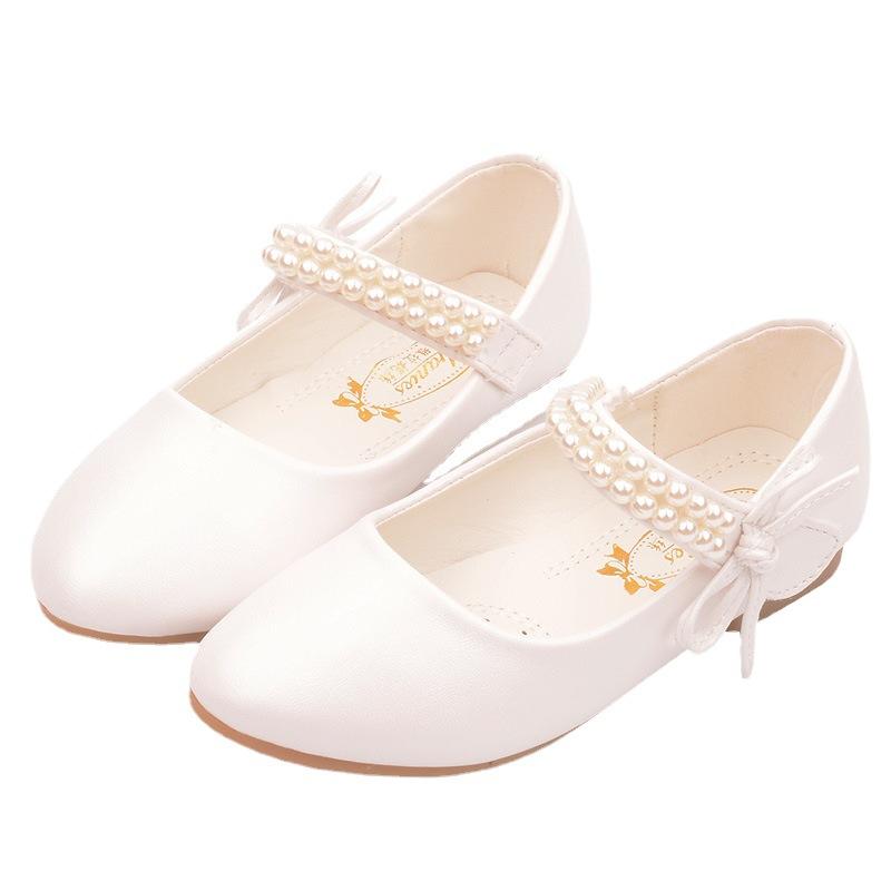 

Girls' Shoes Infant Kids Baby Leather Beach Pearl Princess For Girl Formal Party Sandalies Flat Children 26-37, White