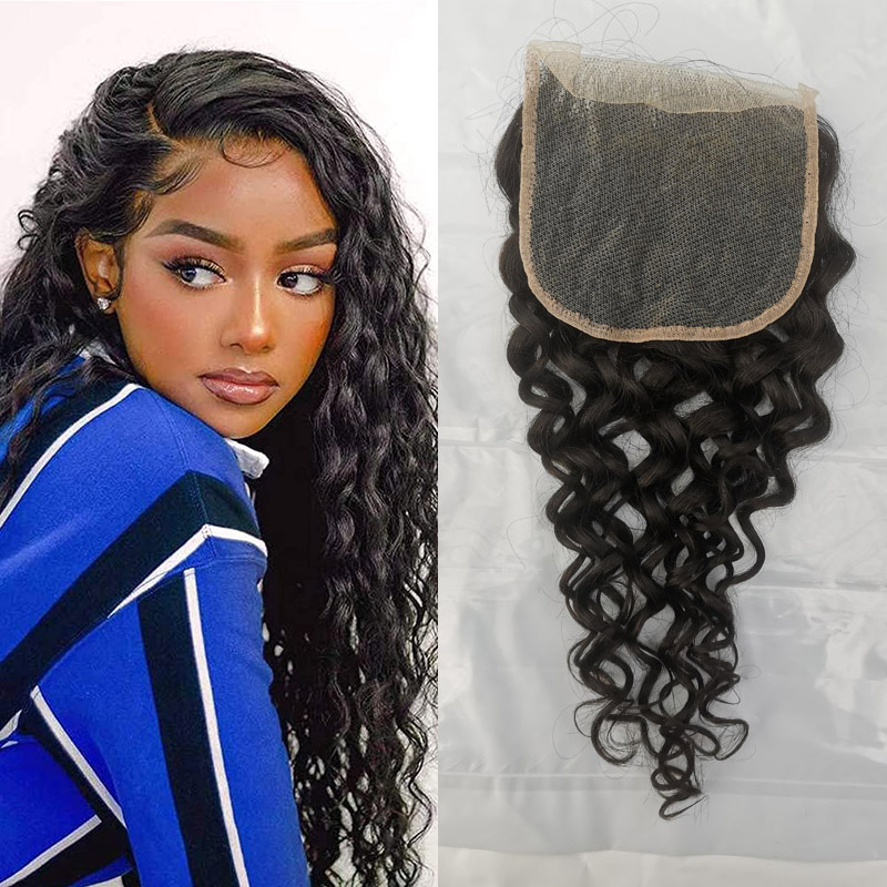 

Peruvian Human Hair 5X5 Lace Closure Water Wave Five By Five Three Middle Free Part 16-24inch Natural Color