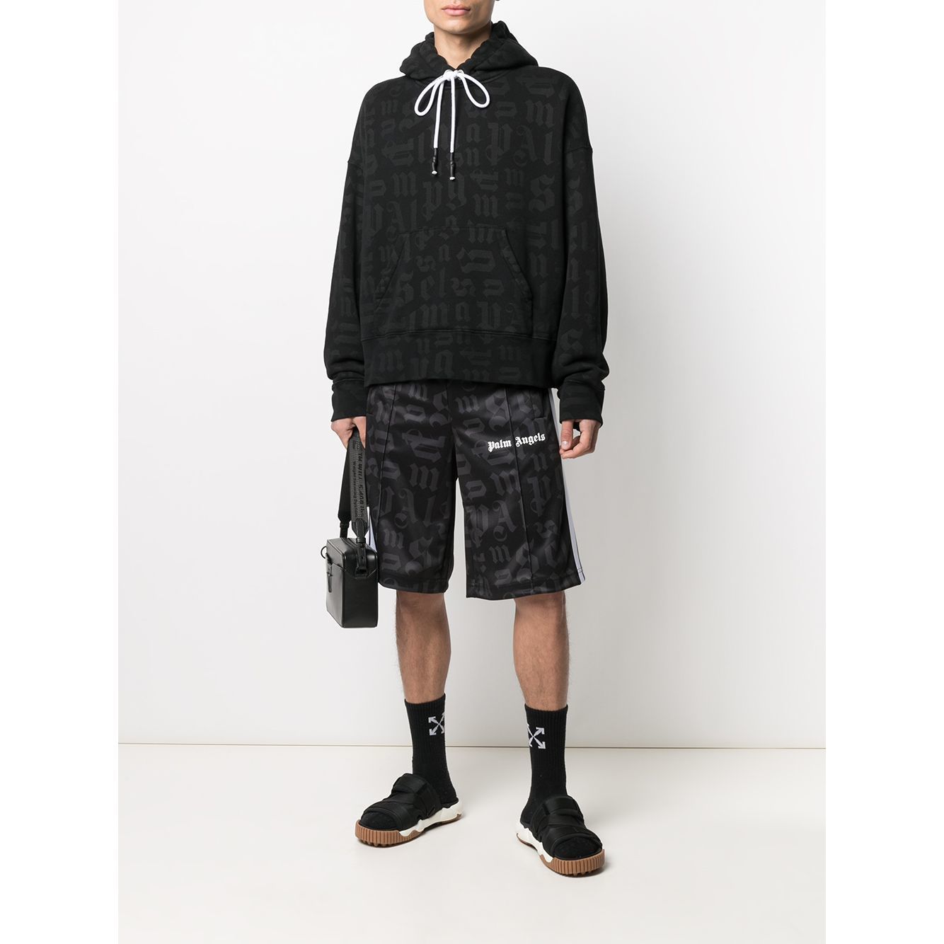 

Men and women summer short letters full of side stripe angels loose casual short pants worker pants palm, White;black