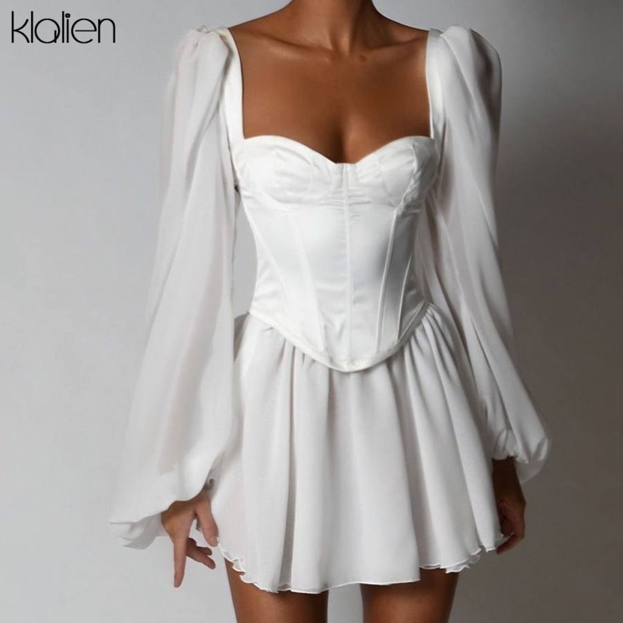 

women fashion elegant high waist slim solid white office lady a-line mini dress 2021 spring summer new women party dressplus size clothes, Black;gray