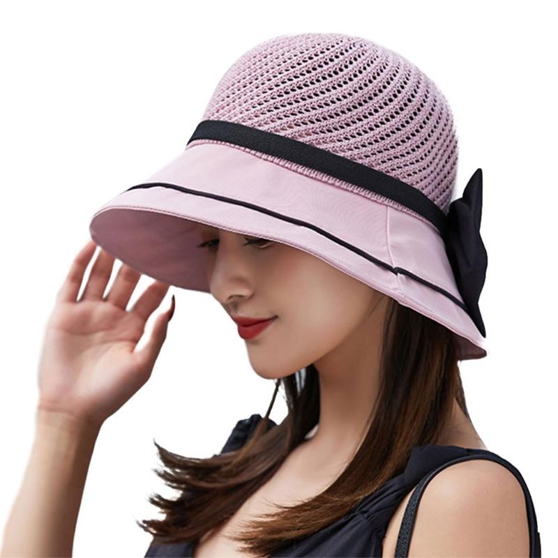 

Wide Brim Hats 573B Sun For Women With Bucket Hat Hollowing-Out Breathable Packable Boonie Beaching, Black