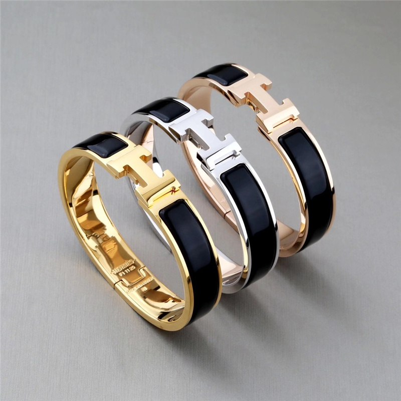 

H clic lock Bangle womens jewelry organization bracelet equestrian equipment, Black