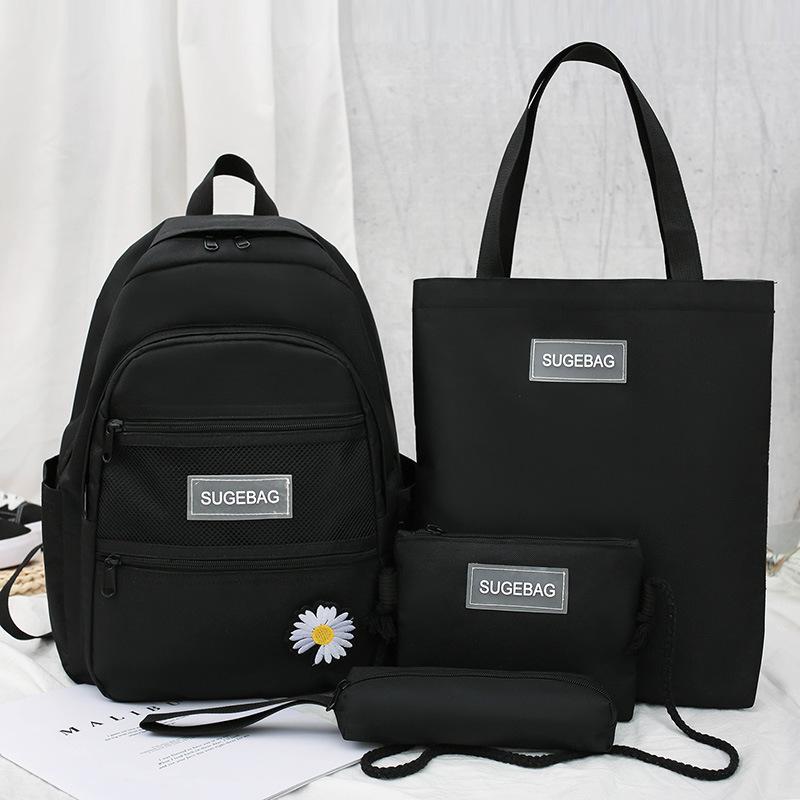 

School Bags Canvas 4 Pcs Set Fashion Backpack Male And Female Student Multifunctional Bag Outdoor Travel Large Capacity Package, Red