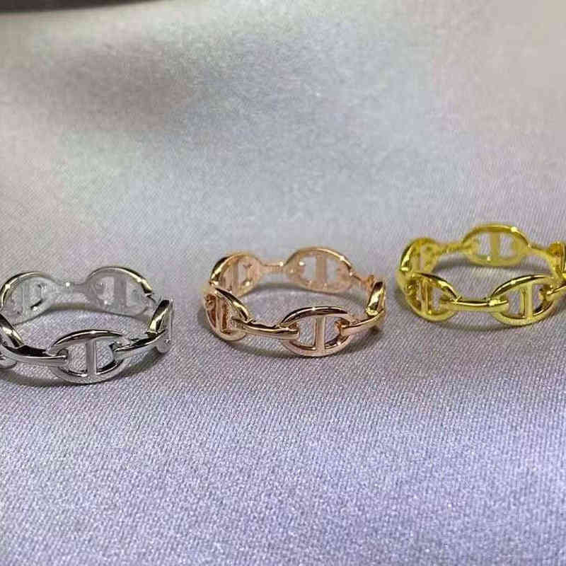 

Emma's 925 Sterling Silver Pig Nose Ring Female h Letter Simple Chain Buckle