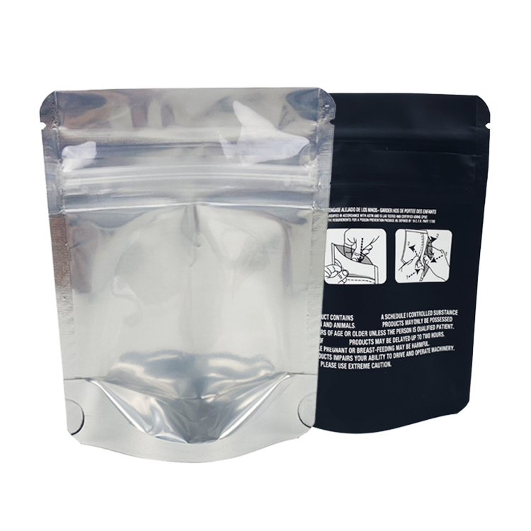 

Clear Gloss Front Aluminum Foil Back Mylar Bags Custom Print Children Resistance zipper stand up pouch resealable plastic bag