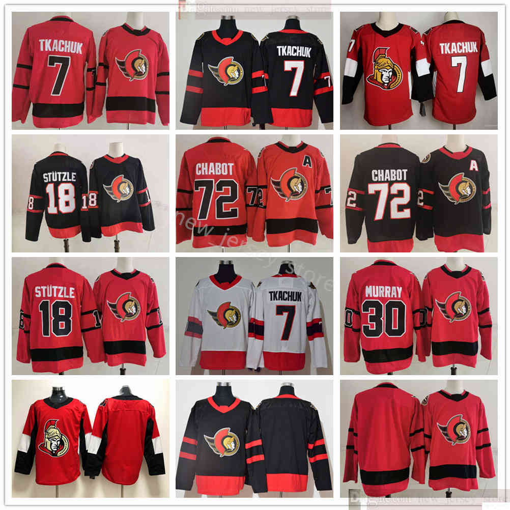 

2021 2022 Reverse Retro Ottawa Senators 7 Brady Tkachuk 72 Thomas Chabot 30 Matt Murray 18 Tim Stutzle Hockey Jerseys Black Red White