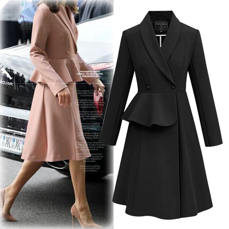 

Women's Trench Coats SWYIVY Ladies Coat Design Woman Long Autumn Blazer Female Windbreaker Temperament Elegant Women 2021 Outwear, Black
