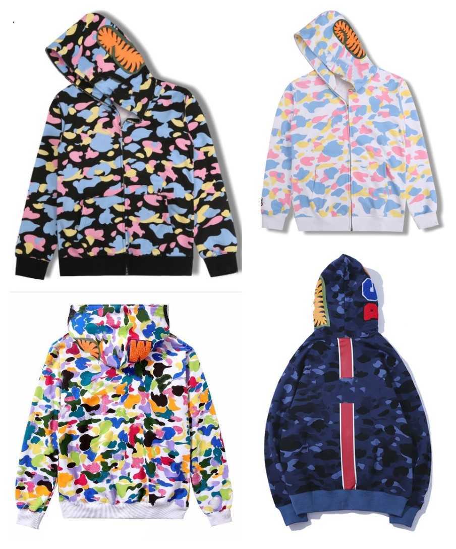 

Fashion mens colour shark hoodie Embroidery Teenager Blue Pink Bathing Black APE Male Tide Men 's Couples camouflage Drake Ovo jointly, White camouflage