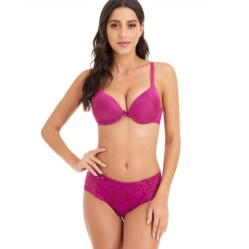 

Women's Bras Set 3/4 Cup Underwire Underwear Female Push Up Bra Lace Bralette Lingerie + Briefs Sets 32-38 B-C-D-DD-DDD-E, Red