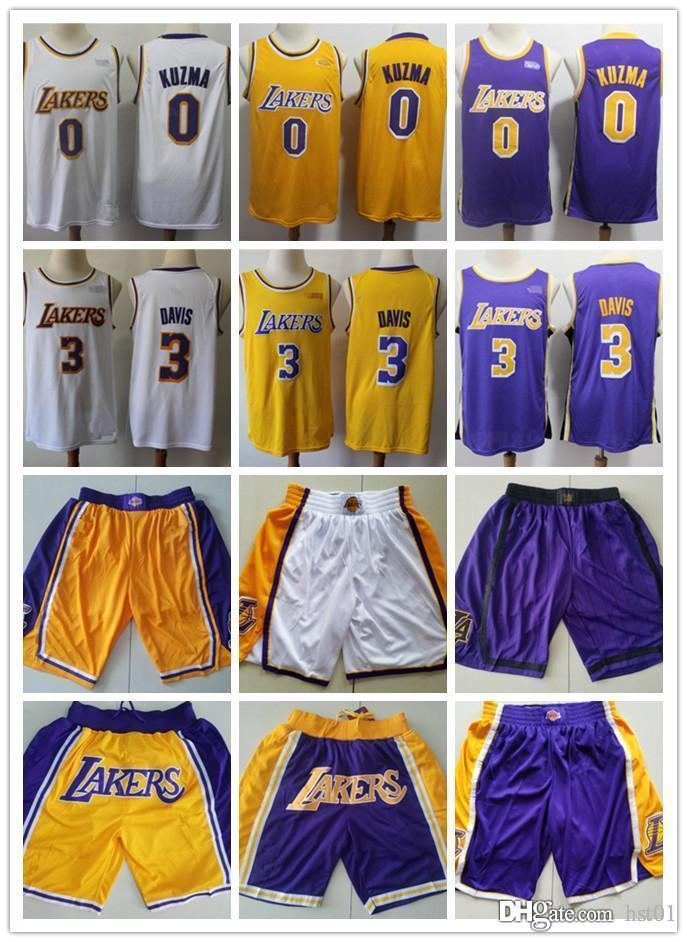 

Mens Los AngelesLakersJersey Kyle 0 Kuzma Anthony 3 Davis Basketball Shorts Basketball Jerseys purple yellow white black, Black;red