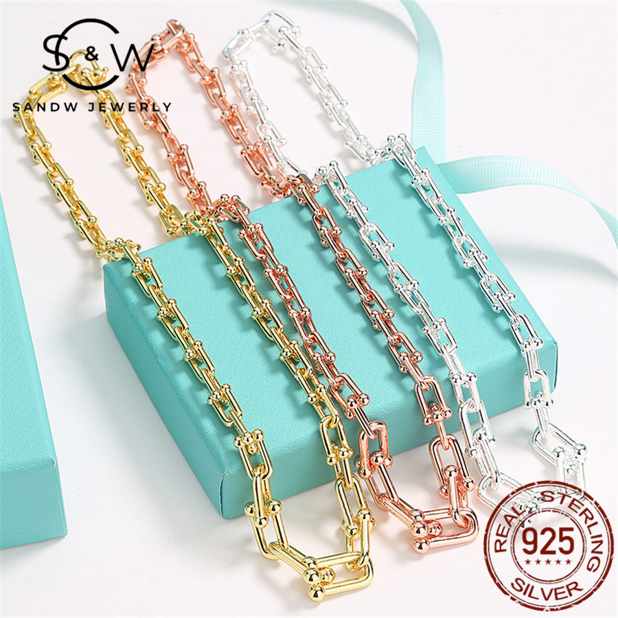 

SANDW S925 Sterling Silver Jewelry U-shaped Necklace Pendant Women's Original Fashion Personality Trend Banquet Design Light Luxury Accessories