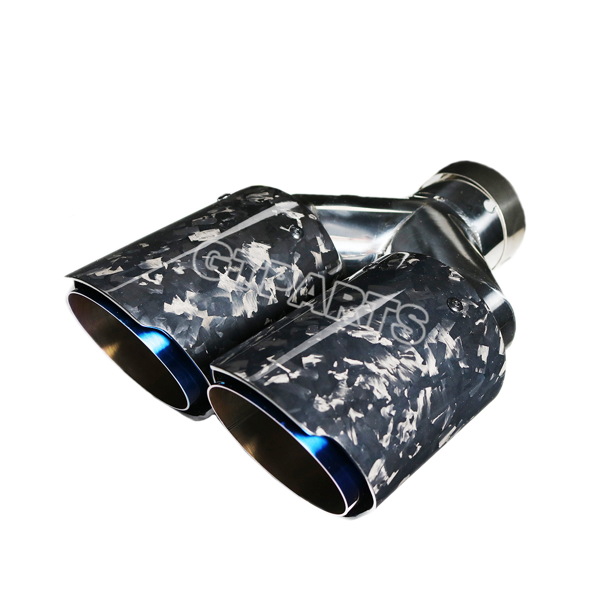 

Dual Pipe Y Style Forged Carbon Fiber Exhaust Muffler Burnt Blue Stainless Steel Tips Double End for BMW BENZ VW Golf