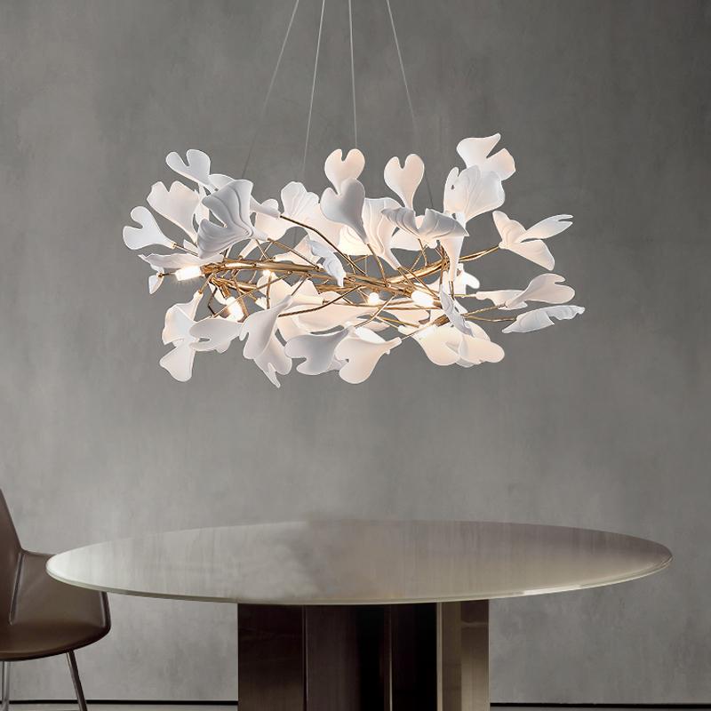

Pendant Lamps Porcelain Leaves Lights El Living Room Iron Art Decor Lustre Modern Lighting FIxtures Golden Hanging Lamp