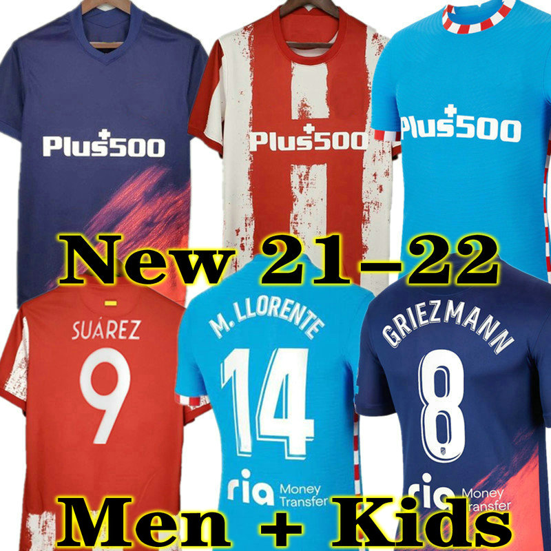 

SUAREZ soccer jersey GRIEZMANN 21 22 JOÃO FÉLIX MADRID 2021 2022 M. LLORENTE KOKE SAUL Correa Carrasco camiseta Atletico football shirts men + kids kit LEMAR DEMBELE away, 21 22 home