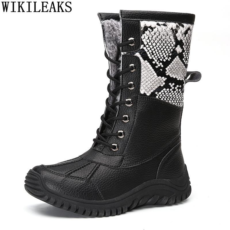 

Boots High Women Fashion Platform Shoes Woman Designer Winter Leather Black Snow Chaussure
