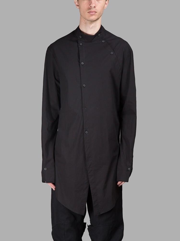 

Men' Casual Shirts Spring And Autumn Inclined Lapel Personality In The Long Standing Collar Sleeves 0 Shirt Pure Color Fashion, Black