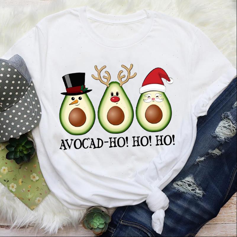 

Women T Shirt Avocado Short Sleeve Cartoon 90s Holiday Merry Christmas Print Tops Lady Female Graphic Tees Clothes, White