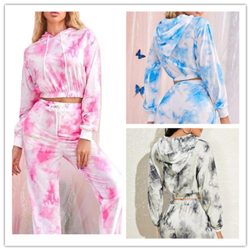 

Women's Tracksuits Tie Dye Tracksuit Fashion Loose Sports Suits For Women Casual Thicken Hoddies Long Pants 2 Pieces Sets Winter Clothing, Gray