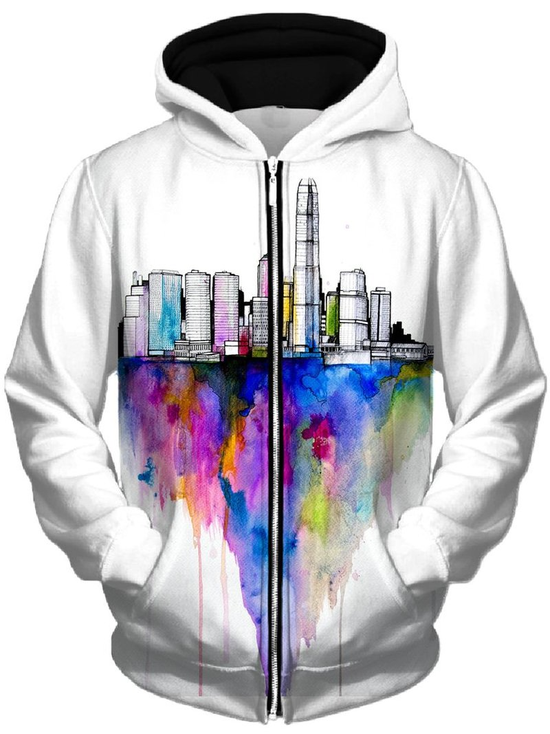 

Colorful bird pattern men s zipper hoodie visual impact party top punk gothic round neck high quality sweater hoodie, Black