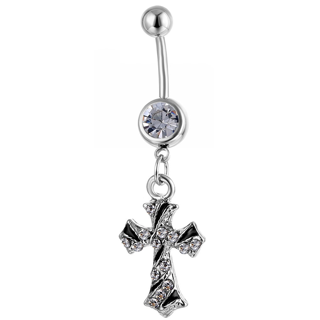 

D0791F Cross Belly Navel Button Ring Clear Color