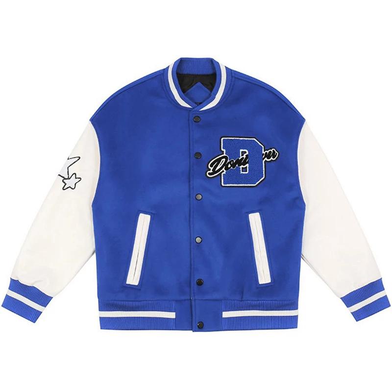 

Men' Jackets Hip Hop College Mens Furry Stars Letters Embroidery Color Block Harajuku Varsity Jacket Women Baseball Coats Unisex 2021, Black