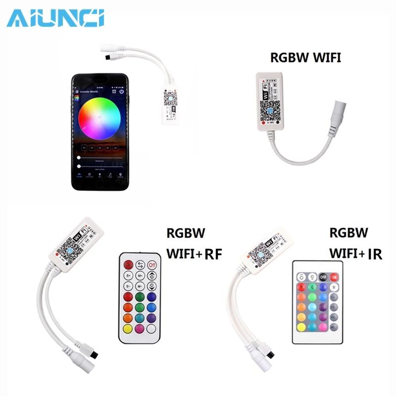 

Wifi RGBW / RGBWW LED Controller Mini DC12V With RF 21Key IR 24Key Remote Control For /RGBWW Strip Lights RGB Controllers