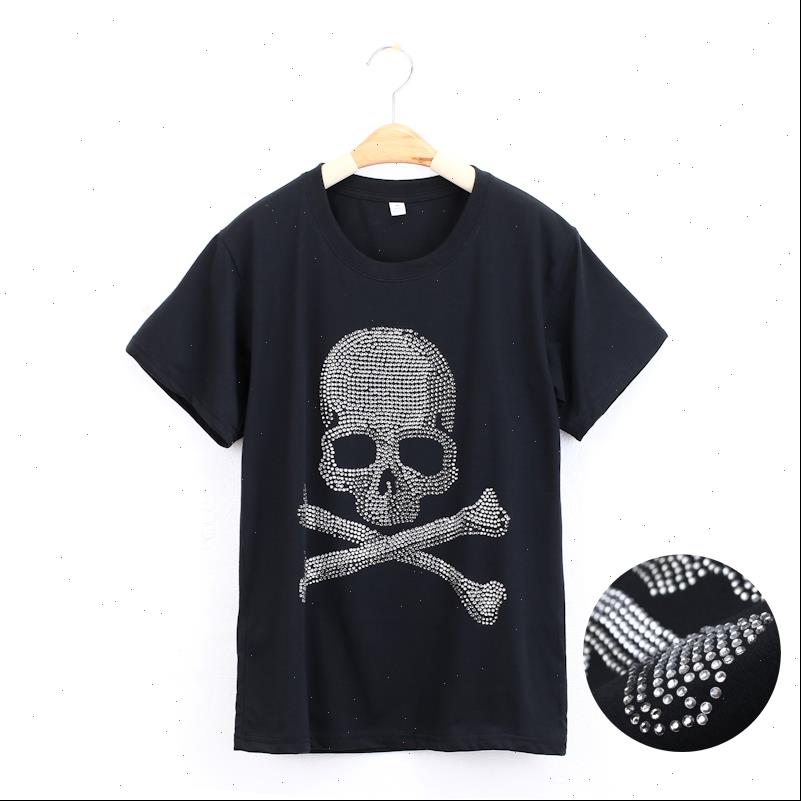 

skull women t shirt diamond shining print tshirt cotton casual funny for lady girl tee hipster drop ship d, White