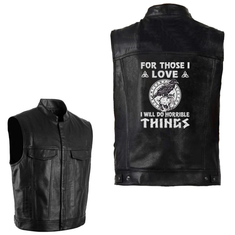 

Men' Vests For Those I Love Will Do Horrible Things PU Jacket Vest Mens Sleeveless Punk Pocket Black Motorcycle Waistcoat Coats, C0475