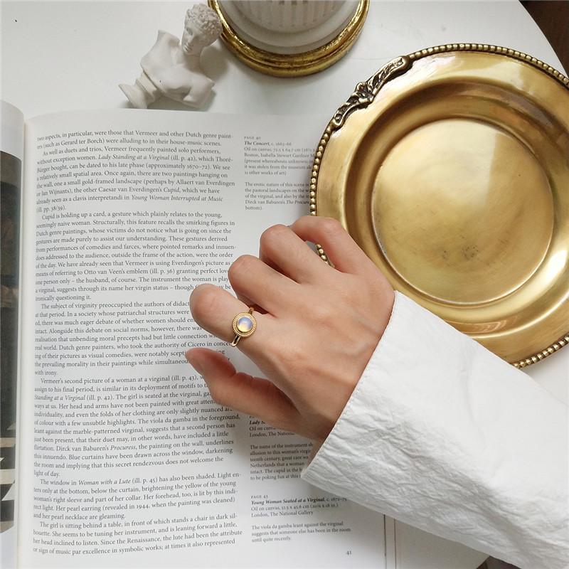 Cluster Rings RUIYI Real Full 925 Sterling Silver Women Moon Stone Stylish Girls Personalized Luxury Jewelry Fashion Chic Gold Open Ring-image-711190759