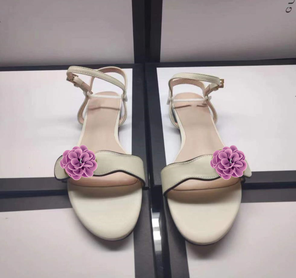 

high quality Fashion week Luxury women flat sandals retro block Marmont embellished leather open toe Sandallias hardware decoration size 35-41, Logo